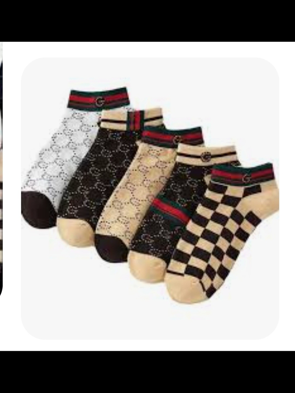 2 Pair Designer-Inspired Beige and Black Patterned Ankle Socks - Women - Picture 4 of 9